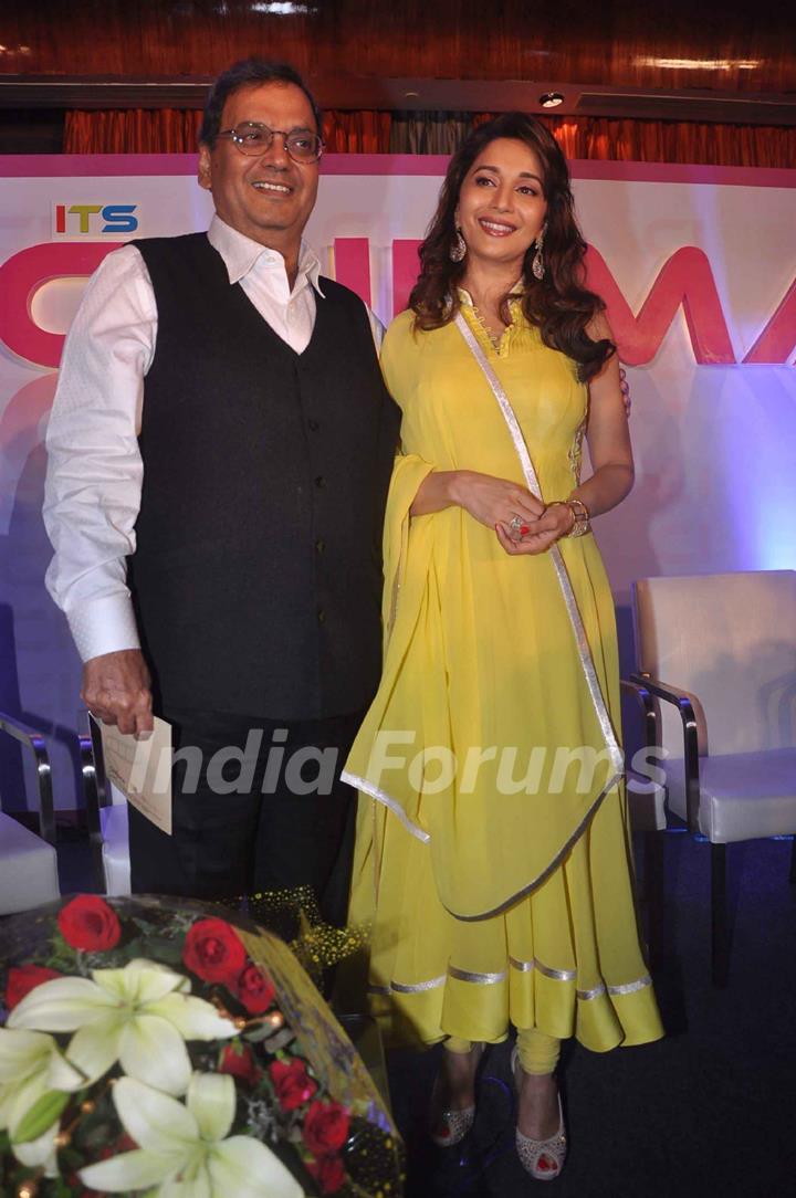 Bollywood actress Madhuri Dixit and Subhash Ghai at the launch of It's Only Cinema magazine in Novotel, Mumbai. .