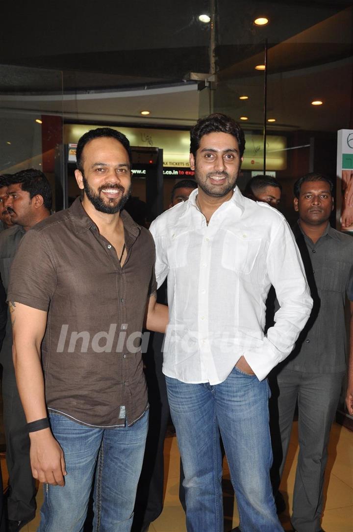 Abhishek Bachchan and Rohit Shetty visited Cinemax, Kandivali in Mumbai