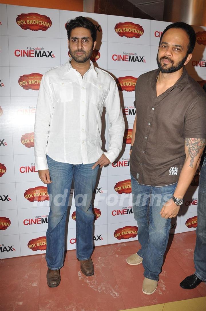 Abhishek Bachchan and Rohit Shetty visited Cinemax, Kandivali in Mumbai