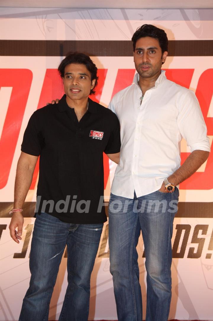 Abhishek Bachchan and Uday Chopra during the launch of Yomics