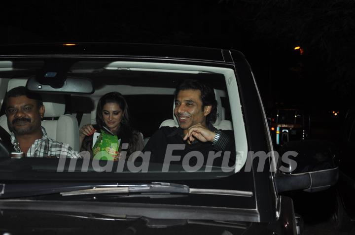 Uday Chopra with Nargis Fakhri and Jugal Hansraj at PVR Cinemas to watch Hollywood film The Dark Knight Rises