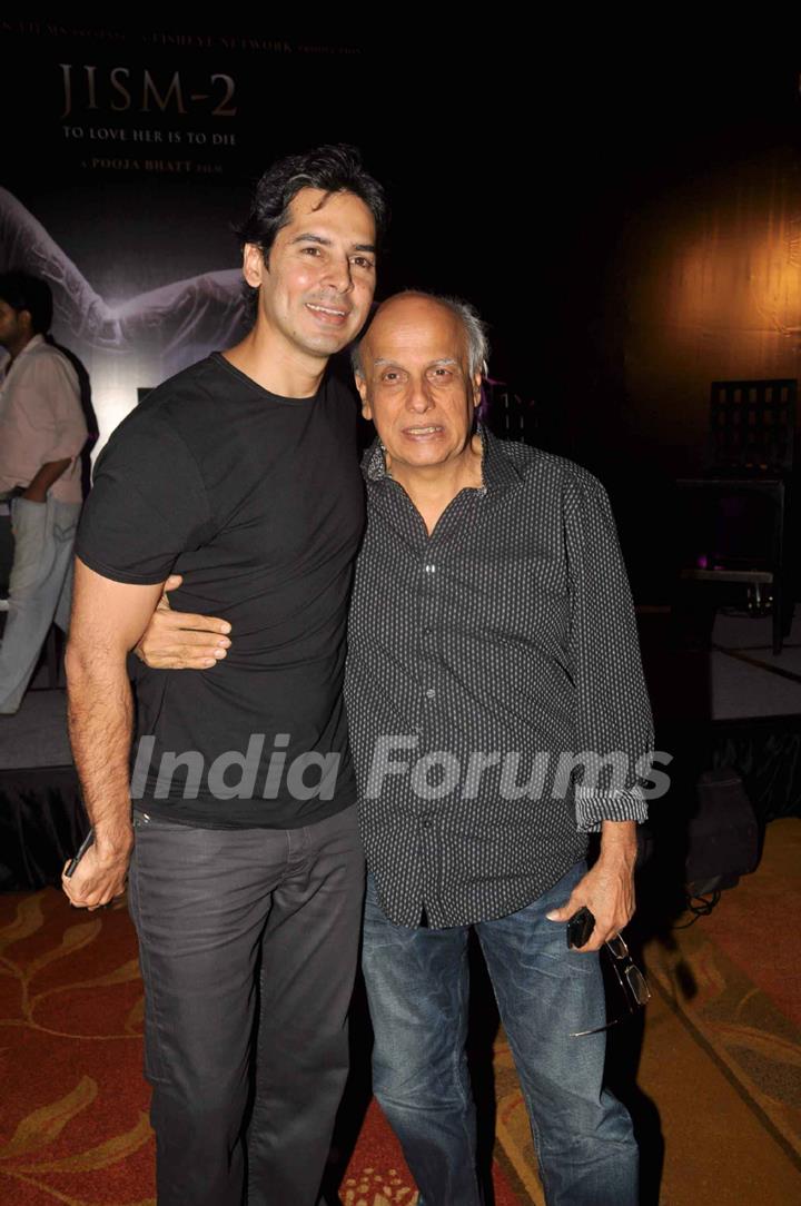 Bollywood actor Dino Morea with Producer-director Mahesh Bhatt at Jism 2 Press Conference, Grand Hyatt Mumbai India. .