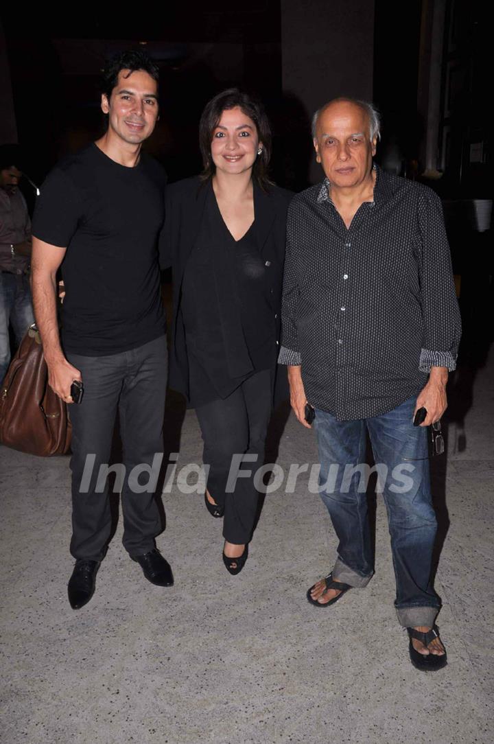 Director-actress Pooja Bhatt with her father Producer-director Mahesh Bhatt and actor Dino Morea at Jism 2 Press Conference, Grand Hyatt Mumbai India. .