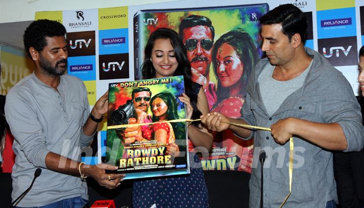 Prabhu Deva, Sonakshi Sinha and Akshay Kumar at DVD launch of 'Rowdy Rathore'