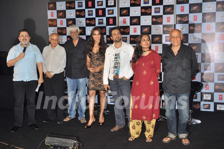 Bollywood actors Emraan Hashmi, Bipasha Basu with Director-Producer Mahesh Bhatt ,Mukesh Bhatt  Prakash Jha and at Raaz 3 press meet in PVR Mumbai .