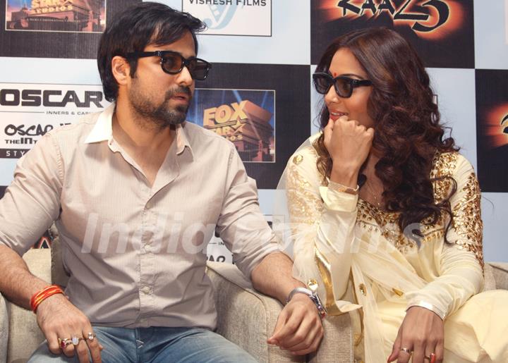 Bollywood actors Emraan Hashmi and Bipasha Basu at a press meet for the film Raaz-3 in New Delhi .