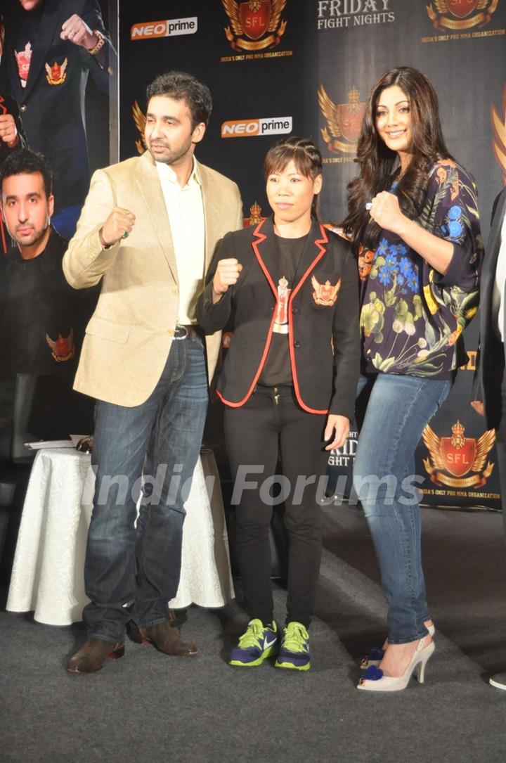 Raj Kundra, Mary Kom and Shilpa Shetty At Sfl Press Meet