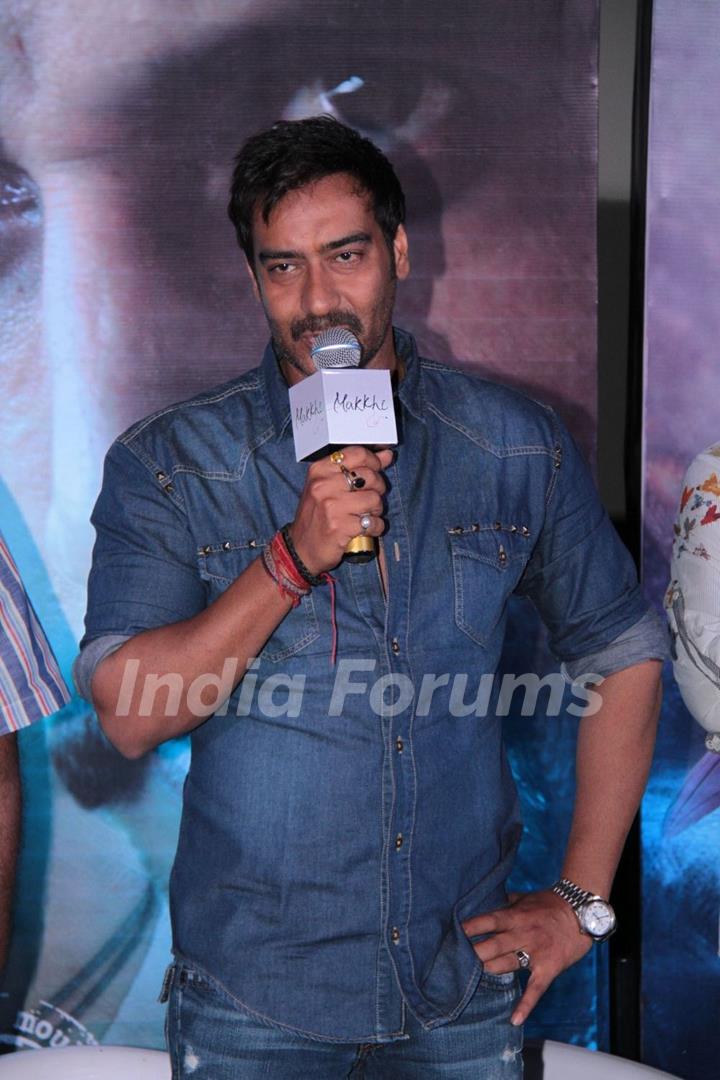 Bollywood actor Ajay Devgan at film Makkhi press conference at PVR Cinemas in Juhu, Mumbai.