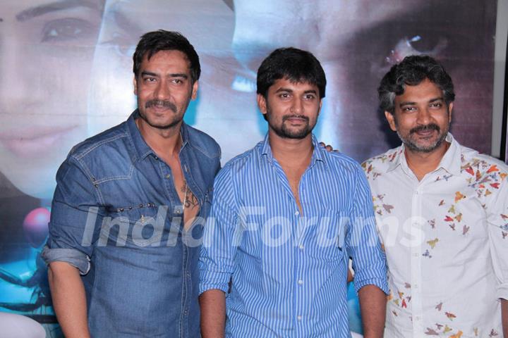 Bollywood actor Ajay Devgan and South actor Nani at film Makkhi press conference at PVR Cinemas in Juhu, Mumbai.