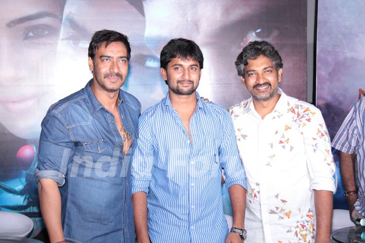 Bollywood actor Ajay Devgan and South actor Nani at film Makkhi press conference at PVR Cinemas in Juhu, Mumbai.