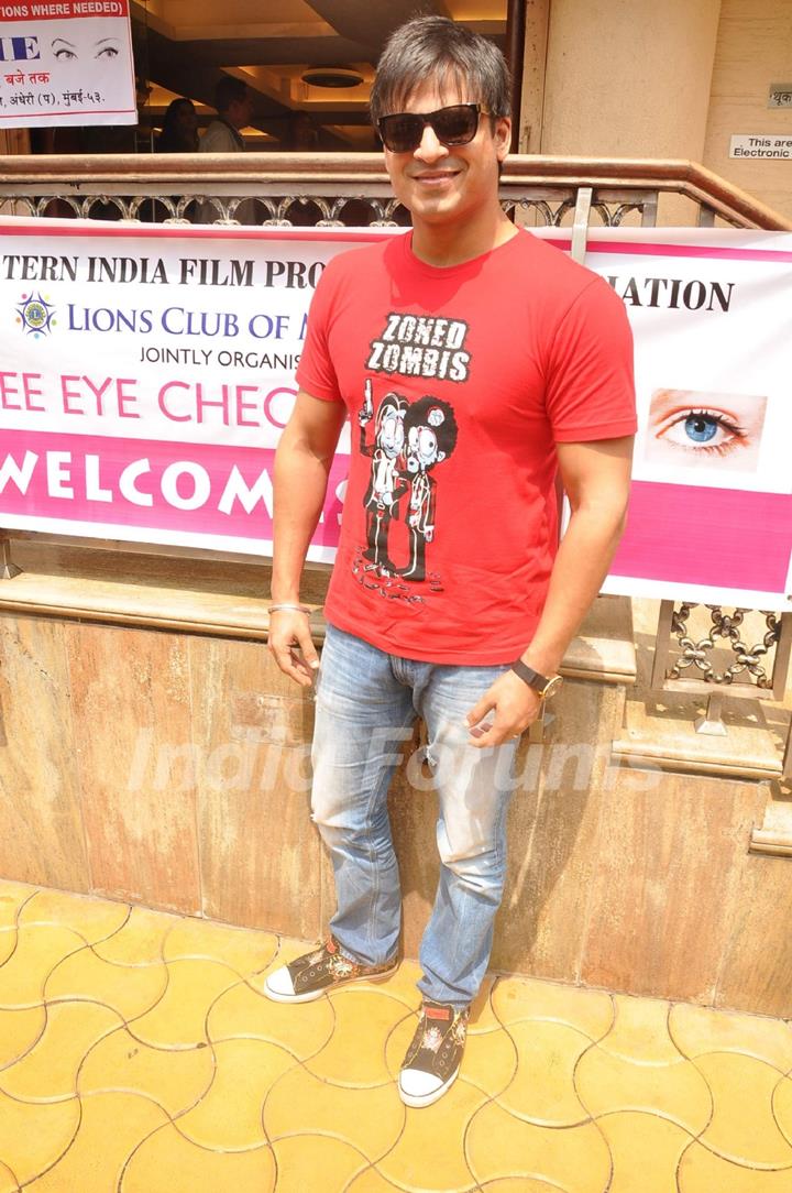 Actor Vivek Oberoi at Free Eye Check Up Camp which was jointly organized by Western India Film Producers Association and Lions Club Of Millennium in Mumbai.