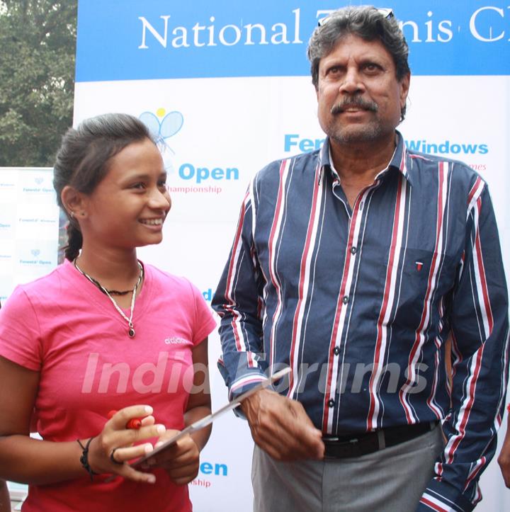 Kapil Dev at the &quot;Fentesta Open National Tennis Championship&quot; tournament in New Delhi. (Photo: IANS/Amlan Paliwal)