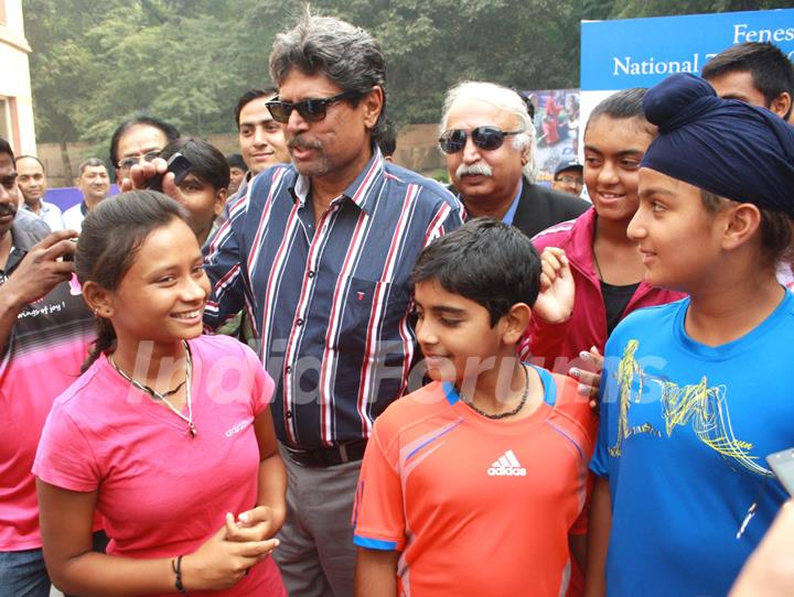 Kapil Dev at the &quot;Fentesta Open National Tennis Championship&quot; tournament in New Delhi. (Photo: IANS/Amlan Paliwal)