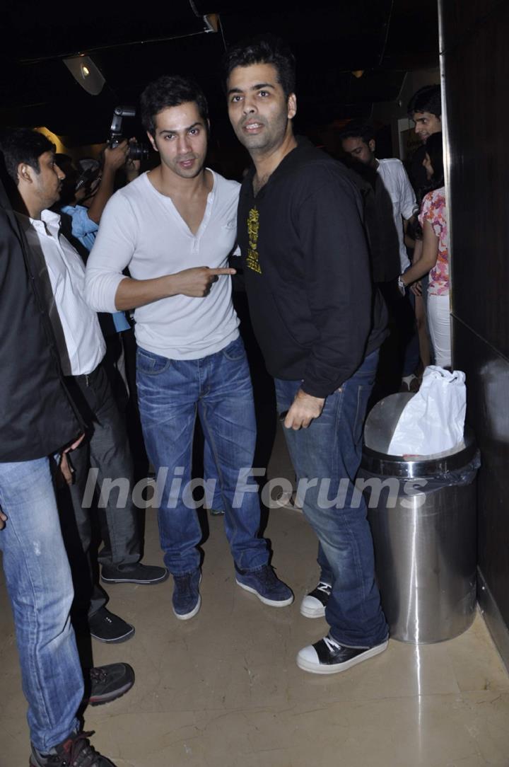 Bollywood filmmaker Karan Johar with bollywood stars during the promotion of the movie Student of the Year PVR and Cinemax in Mumbai.