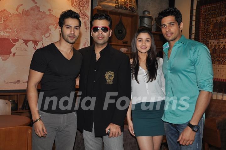 Varun Dhawan, Karan Johar, Alia Bhatt and Siddharth Malhotra at Starbucks in Mumbai.