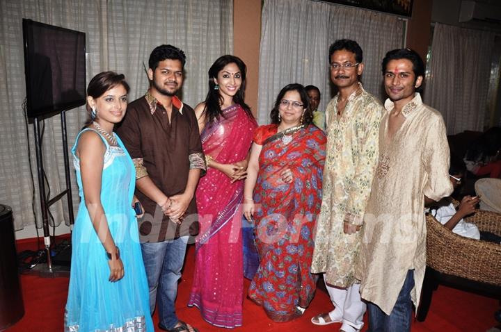 Sneha, Romeer Sen, Mouli Ganguly, Kajal Sen, Krishnendu Sen and Roman Sen on Navami at the DN Nagar Durga Puja in Mumbai.