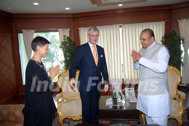 Maharashtra Governor K. Sankaranarayanan is seen with Belgium Minister for Administrative Affairs, Local and Provincial Government, Civic Integration and Tourism Geert Bourgeois after their meeting at Raj Bhavan, Mumbai on Thursday (1 Nov). ...