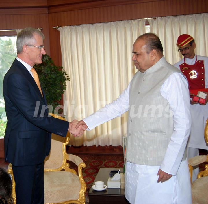 Maharashtra Governor K. Sankaranarayanan is seen with Belgium Minister for Administrative Affairs, Local and Provincial Government, Civic Integration and Tourism Geert Bourgeois after their meeting at Raj Bhavan, Mumbai on Thursday (1 Nov). ...