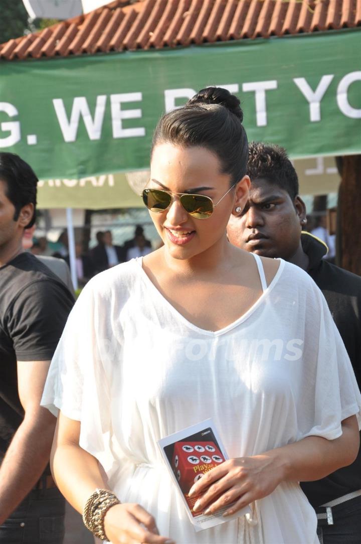 Bollywood actor Sonakshi Sinha during the Metro Motors Auto Hangar H M Mehta Trophy at Mahalaxmi Race Course in Mumbai