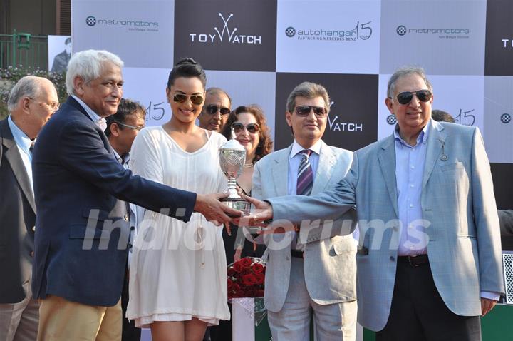 Bollywood actor Sonakshi Sinha during the Metro Motors Auto Hangar H M Mehta Trophy at Mahalaxmi Race Course in Mumbai