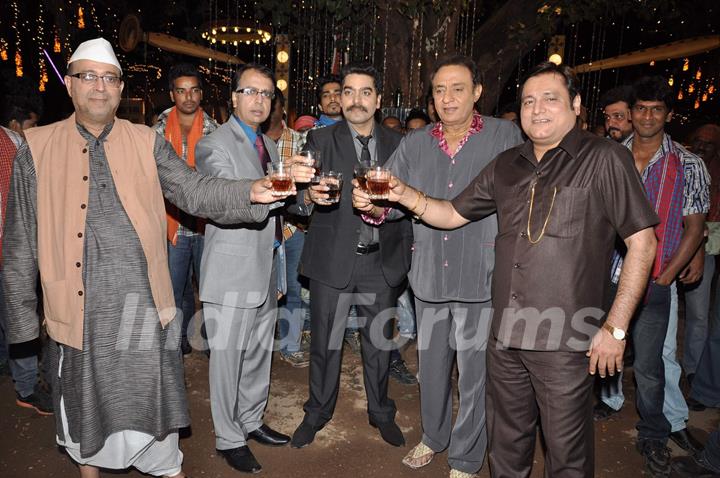 (L to R) Bollywood actors Pramod Moutho, Anant Mahadevan, Ashutosh Rana, Ranjeet and Manoj Joshi at the item song shoot of film 'Soda' in Mumbai.