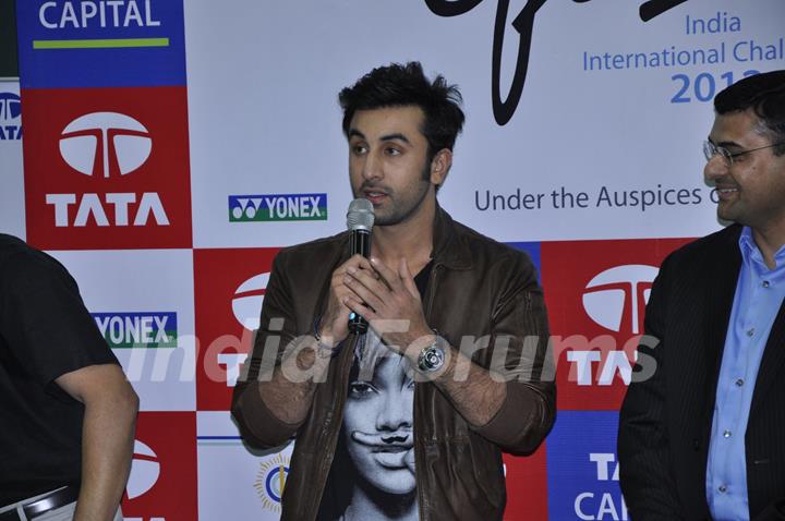 Bollywood actor Ranbir Kapoor at the finale of Tata Open India International Challenge 2012 organized by Badminton Association of India (BAI) in CCI, Mumbai.