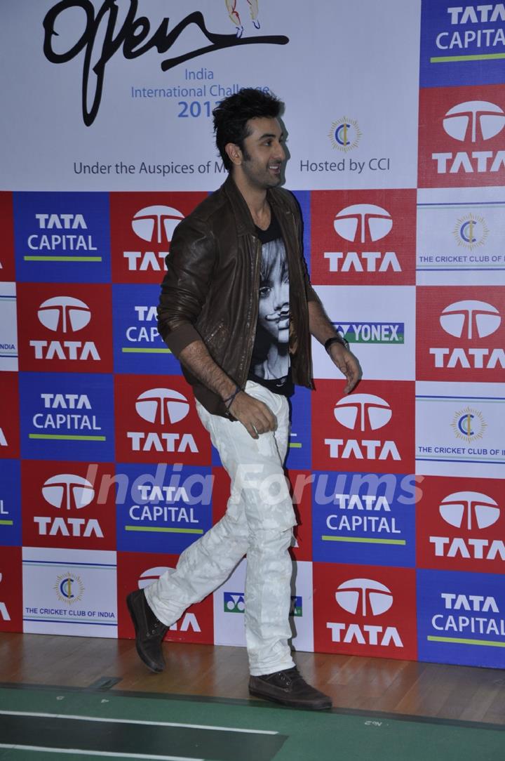 Bollywood actor Ranbir Kapoor at the finale of Tata Open India International Challenge 2012 organized by Badminton Association of India (BAI) in CCI, Mumbai.