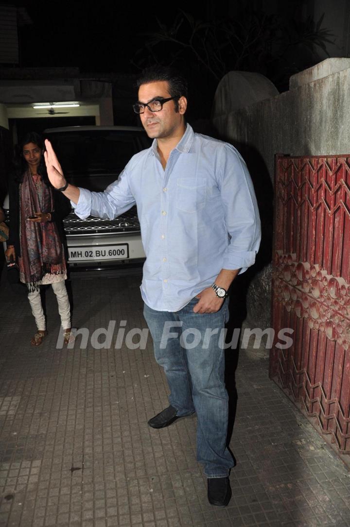 Bollywood actor Arbaaz Khan at film Dabangg 2 special screening at Ketnav Preview Theater in Mumbai on Monday.