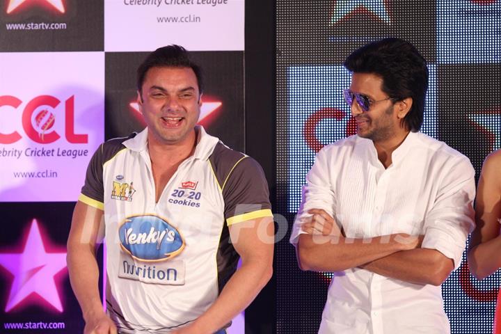 Sohail Khan and Ritesh Deshmukh at CCL broadcast tie up announcement with Star Network