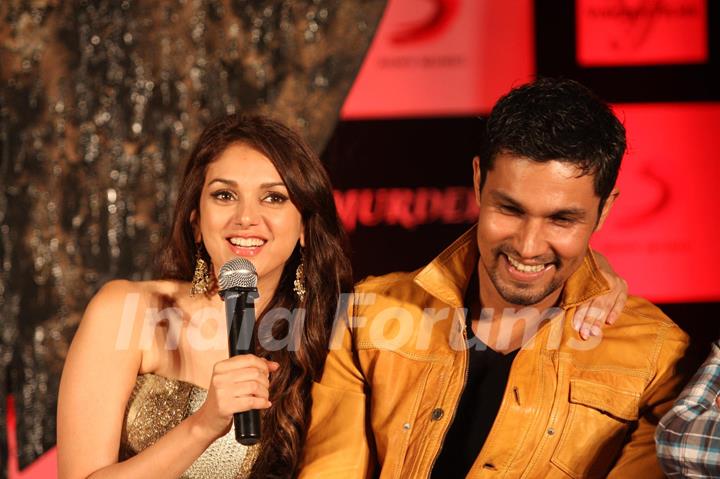 Randeep Hooda and Aditi Rao Hydari at the film Murder 3 first look launch in The Club, Andheri, Mumbai.