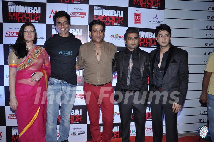 (L to R) Bollywood actors Urvashi Sharma, Sonu Sood, Ravi Kishan and Sachin Joshi at film Mumbai Mirror premiere in PVR Cinemas, Juhu, Mumbai.