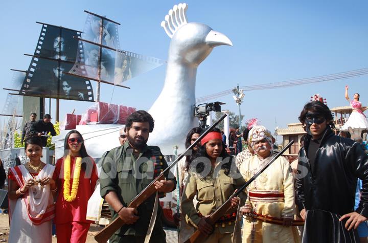 The Information and Broadcasting ministry ( 100 Yrs of Indian Cinema ) tableaux at the press preview of tableaux participating in Republic Day Parade. (Photo: Amlan Paliwal/IANS)