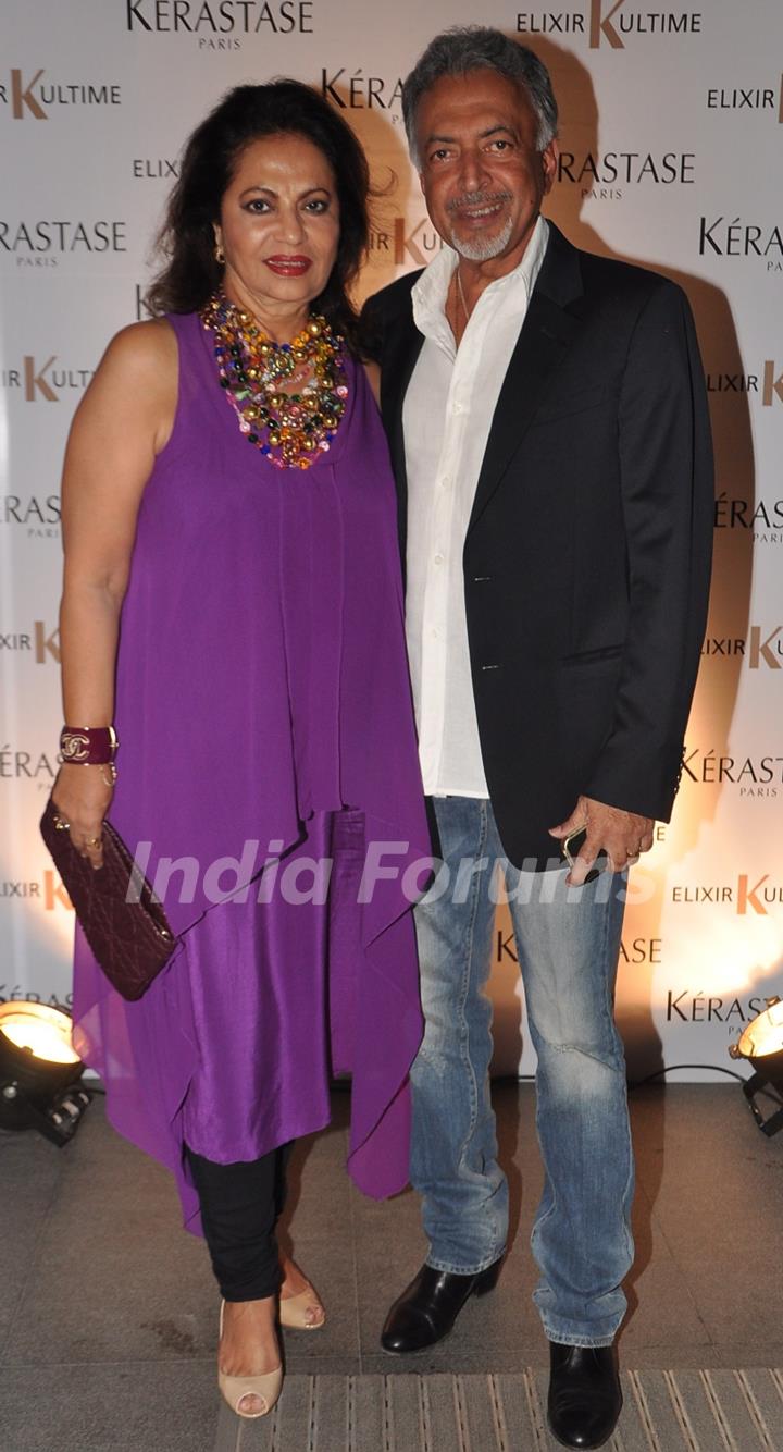 (L to R) Devika and Suresh Bhojwani at the Jade Jagger's latest collaboration with Kerastase to design the bottle for Kerastase's Elixir Ultime a unique luxury brand in Mumbai on Wednesday, January 30th, evening.