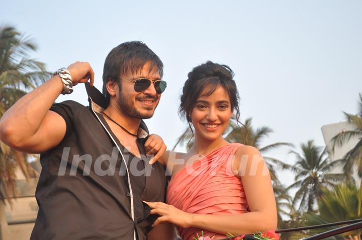 Vivek Oberoi and Neha Sharma promotes Jayantabhai Ki Luv Story on Valentine day