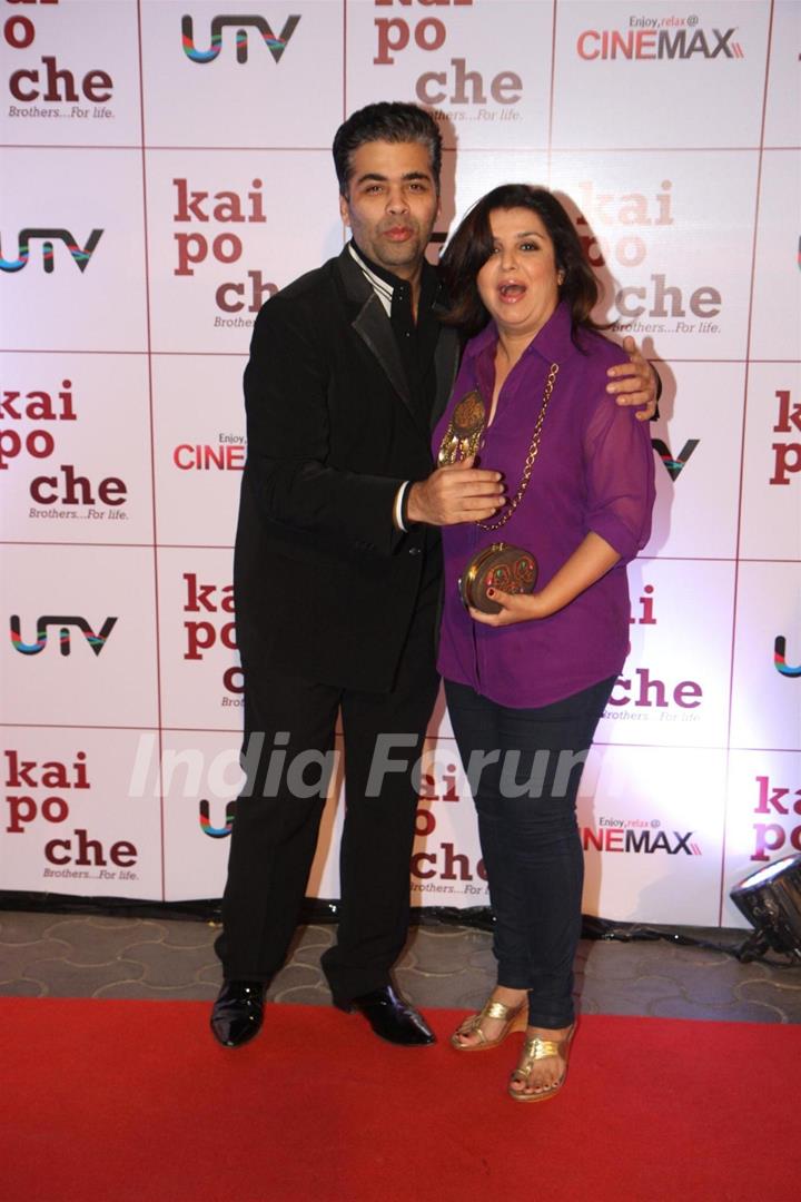 Karan Johar with Farah Khan at Film Kai Po Che Premiere