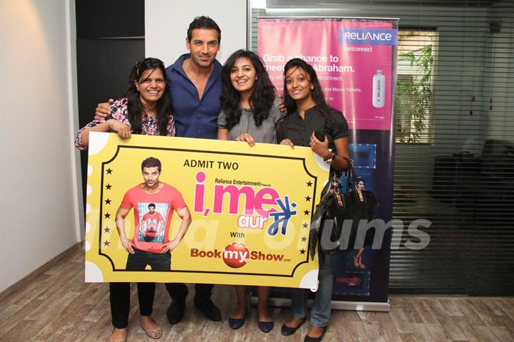 Bollywood actor John Abraham meets Bookmyshow contest winners of 'I ME AUR MAIN' in Mumbai on Thursday, February 28th.