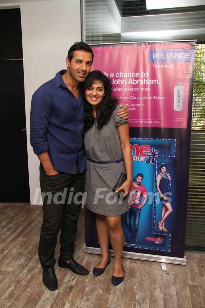 Bollywood actor John Abraham meets Bookmyshow contest winners of 'I ME AUR MAIN' in Mumbai on Thursday, February 28th.