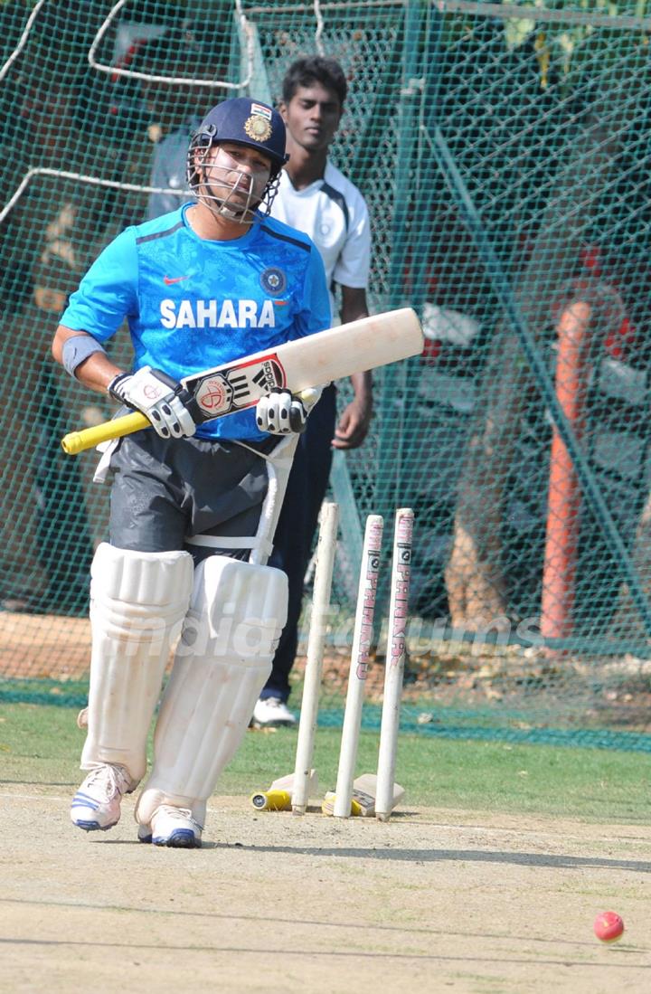 Indian cricket team at a practice session before the second cricket Test match in Hyderabad on March 1, 2013.