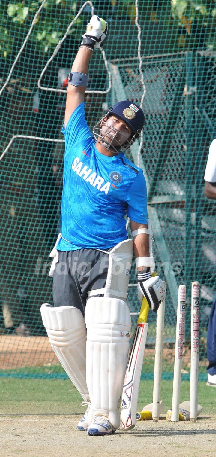 Indian cricket team at a practice session before the second cricket Test match in Hyderabad on March 1, 2013.