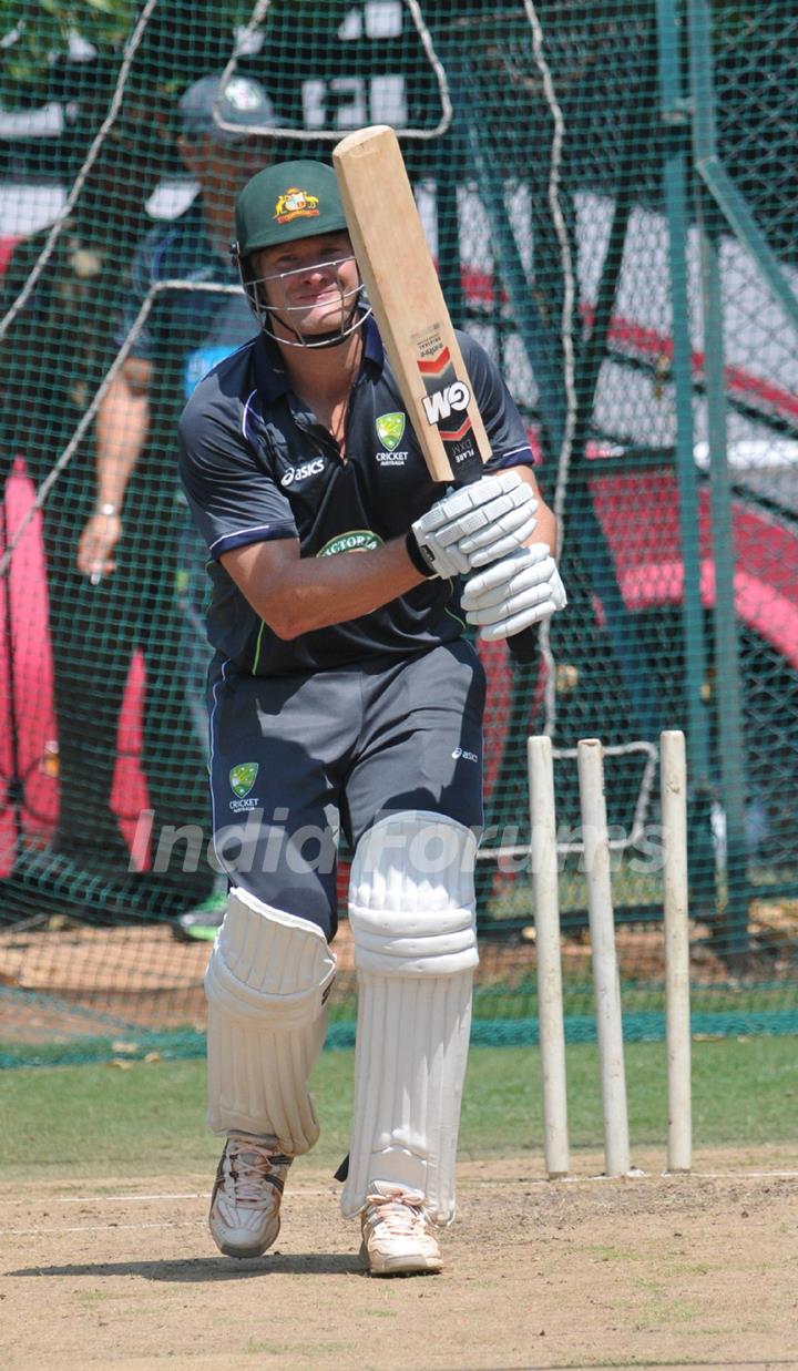 Australian cricket team at a practice session before the second cricket Test match in Hyderabad on March 1, 2013.