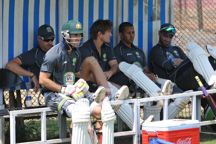 Australian cricket team at a practice session before the second cricket Test match in Hyderabad on March 1, 2013.