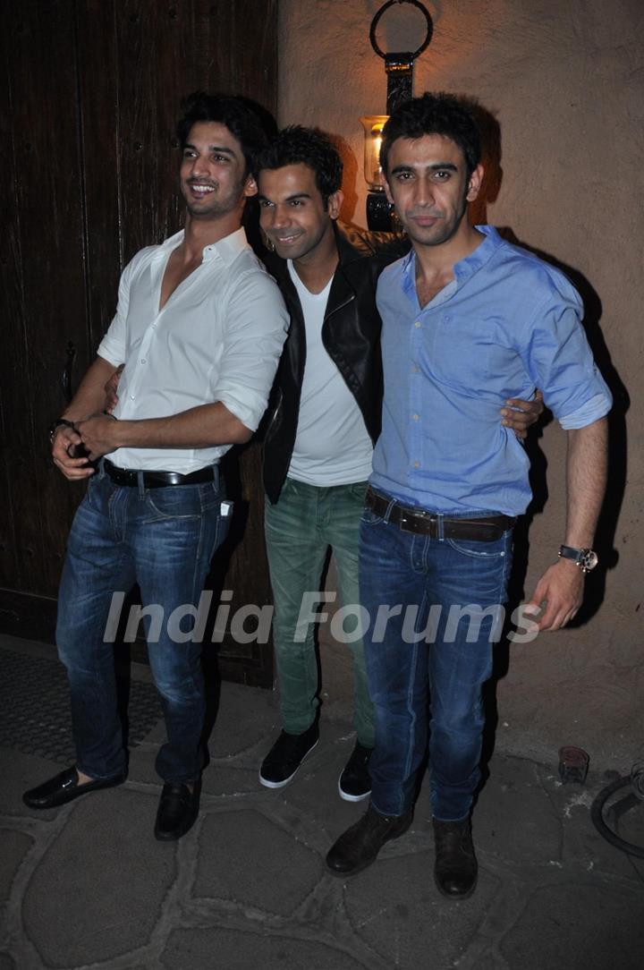 Sushant Singh Rajput, Raj Kumar Yadav and Amit Sadh at Success bash of 'Kai Po Che!'