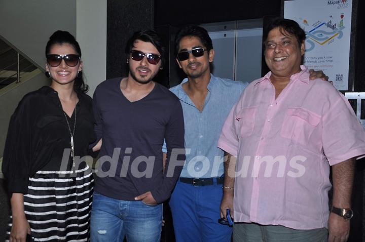 Siddharth and Tapsee Pannu with director David Dhawan during the promotion of upcoming film Chasme Badoor