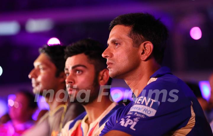 Kumar Sangakkara, Virat Kohli and Rahul Dravid at IPL 6 opening ceremony in Kolkata