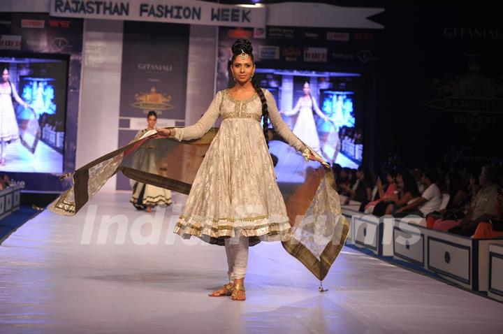 Designer Ritu Kumar during a fashion show at the Rajasthan Fashion Week