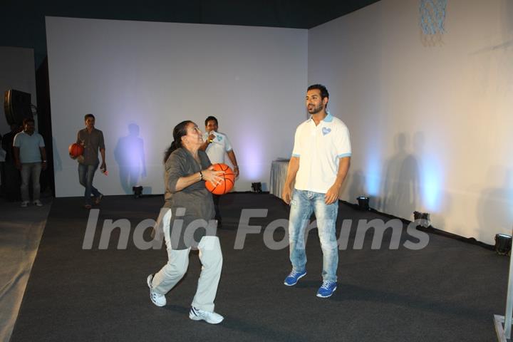 John Abraham with his mother Firoza Irani at P&G initiative THANK YOU MOM at Mehboob Studios in Bandra, Mumbai