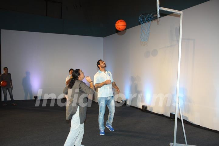 John Abraham with his mother Firoza Irani at P&G initiative THANK YOU MOM at Mehboob Studios in Bandra, Mumbai