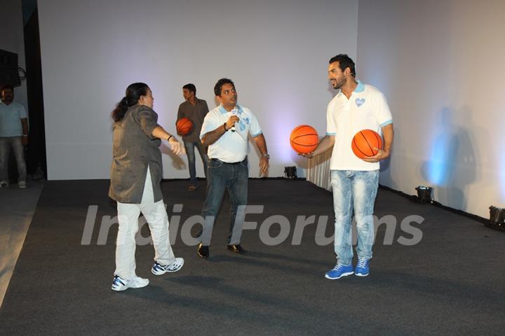 John Abraham with his mother Firoza Irani at P&G initiative THANK YOU MOM at Mehboob Studios in Bandra, Mumbai