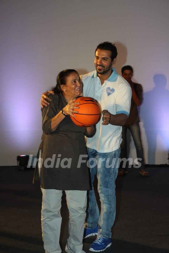 John Abraham with his mother Firoza Irani at P&G initiative THANK YOU MOM at Mehboob Studios in Bandra, Mumbai