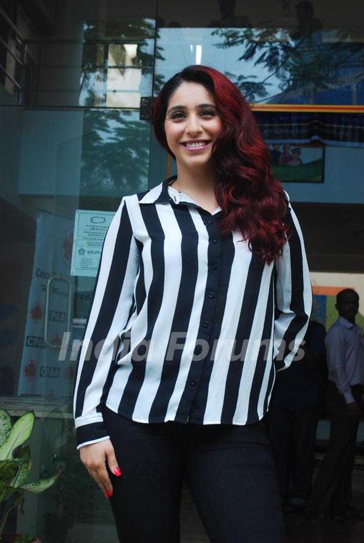 Indian Bollywood actress Neetu Chandra and pop singer Neha Bhasin at a cancer screening camp organised by the Cancer Patient Aid Association (CPAA) with Mumbai